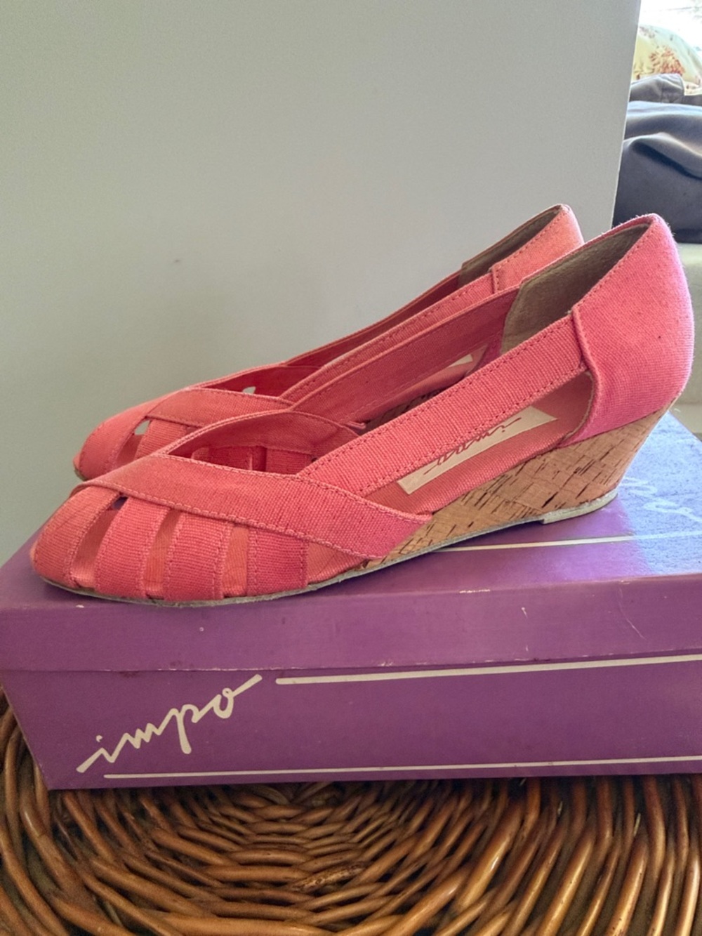 Impo Coral Espadrille Wedge Sandals Criss Cross Canvas Summer in watermelon sz 7